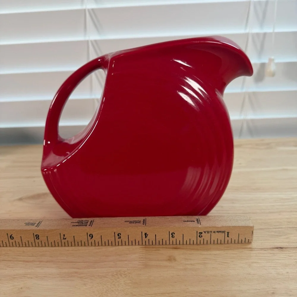 Vintage Fiesta Scarlet Red Glazed Ceramic Dishwasher Safe Large Disk Pitcher